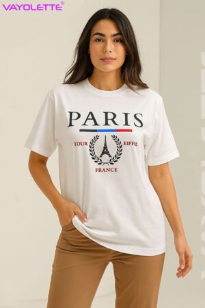 Paris Print Round Neck T-Shirt, t-shirt wholesale, Tank Road, bulk order