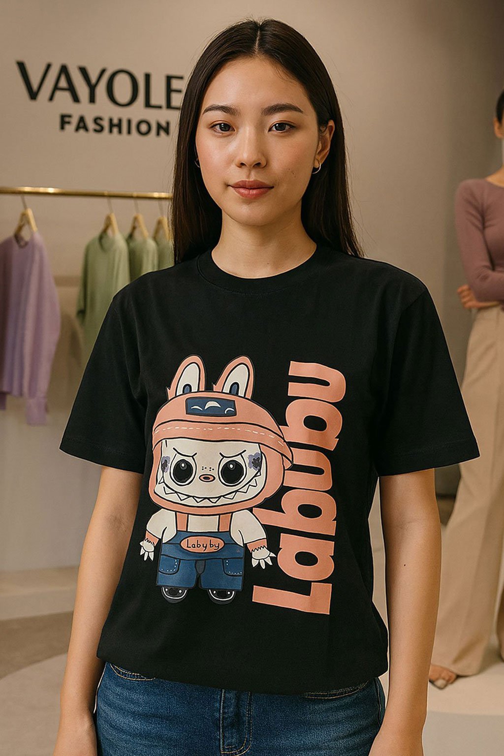 3029-t-shirt-trendy-black-graphic-printed-t-shirt-for-women-labubu-cartoon-print-free-size-casual-tee