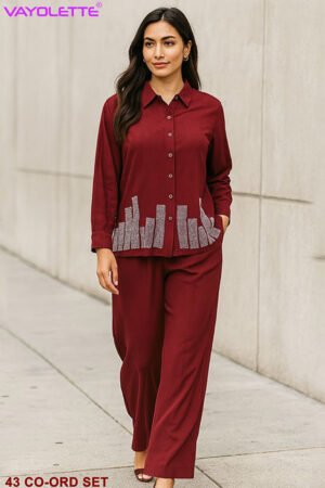 Stone Embellished Collar Top & Trousers Co-ord set by Vayolette