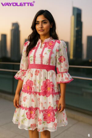 white floral a-line dress with pink embroidery, wholesale women’s summer dress, vayolette boutique dress free size, wholesale floral dress 5 colours, ladies embroidered casual dress, women’s free size floral dress wholesale, summer boutique dress for retailers, manufacturer of women’s floral dresses, wholesale casual wear for boutiques, bulk order women’s dresses,