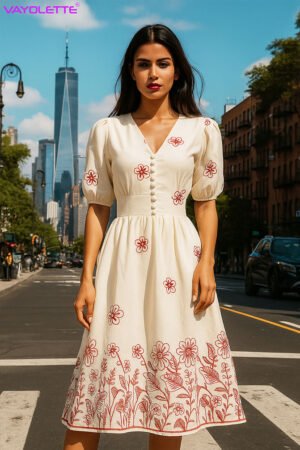 Floral Embroidered Short Dress, Women’s Embroidery Dress Wholesale, Short Dress with Floral Print, Summer Dress for Women in Bulk, Elegant Dress Manufacturer India, Embroidered Dress Set 4pcs, Casual Floral Embroidery Outfit, Trendy Wholesale Dresses for Women, Puff Sleeve Embroidery Dress, Fashion Dress Manufacturer and Supplier