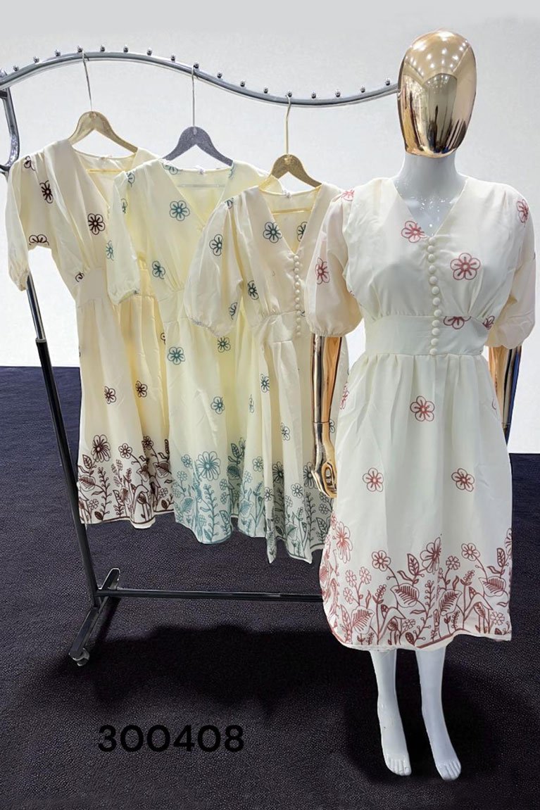 Floral Embroidered Short Dress, Women’s Embroidery Dress Wholesale, Short Dress with Floral Print, Summer Dress for Women in Bulk, Elegant Dress Manufacturer India, Embroidered Dress Set 4pcs, Casual Floral Embroidery Outfit, Trendy Wholesale Dresses for Women, Puff Sleeve Embroidery Dress, Fashion Dress Manufacturer and Supplier