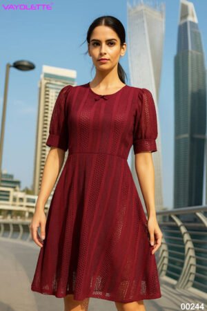 Maroon Mesh A-Line Dress for Women, Wholesale Party Wear Dress Manufacturer, Trendy Mesh Dress in Maroon Color, Women’s Free Size A-Line Dress, Wholesale Ladies Dresses in 5 Colors