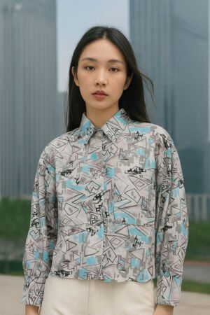 Wholesale geometric print shirt style top for women, Women’s printed tops manufacturer in India, Long sleeve shirt-style top wholesale supplier, Set-wise women’s tops in bulk, Ladies printed shirt top wholesaler near me, Stylish women’s office wear tops bulk, Casual wear tops for women wholesale, Wholesale women’s fashion clothing supplier, Geometric design shirt-style top set, Wholesale women’s tops manufacturer India