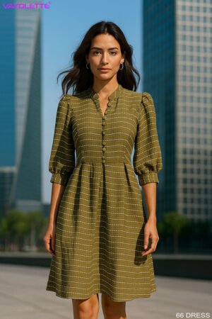 Women’s A-line dress, Button-front dress for women, Puff sleeve dress