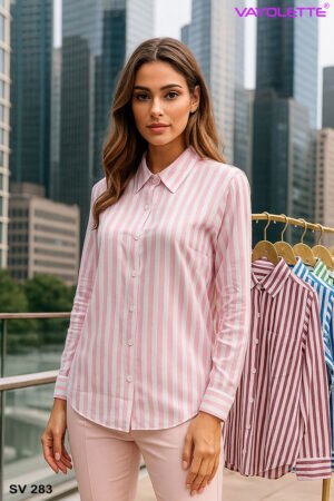 Wholesale Women’s striped formal shirt, Long sleeve button-down shirt, Office wear shirts for women