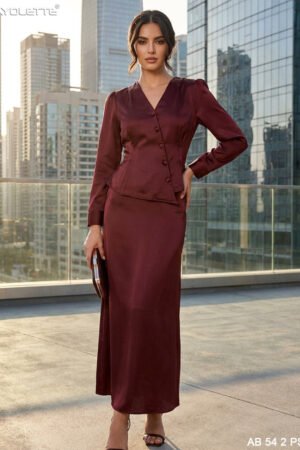 satin co ord set for women, women satin co ord wholesale, elegant satin top skirt set, luxury satin co ord set