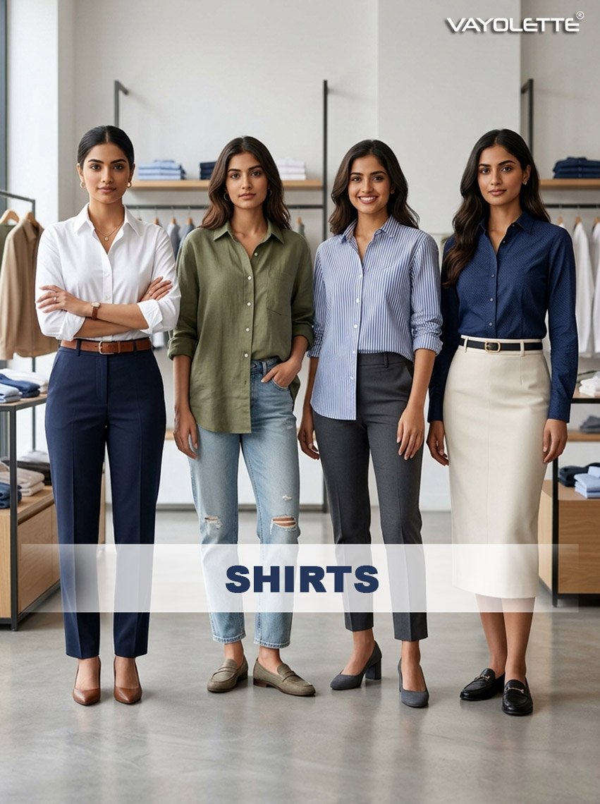 Women shirts collection formal casual button down shirts wholesale India, Women Shirts - Formal & Casual Styles