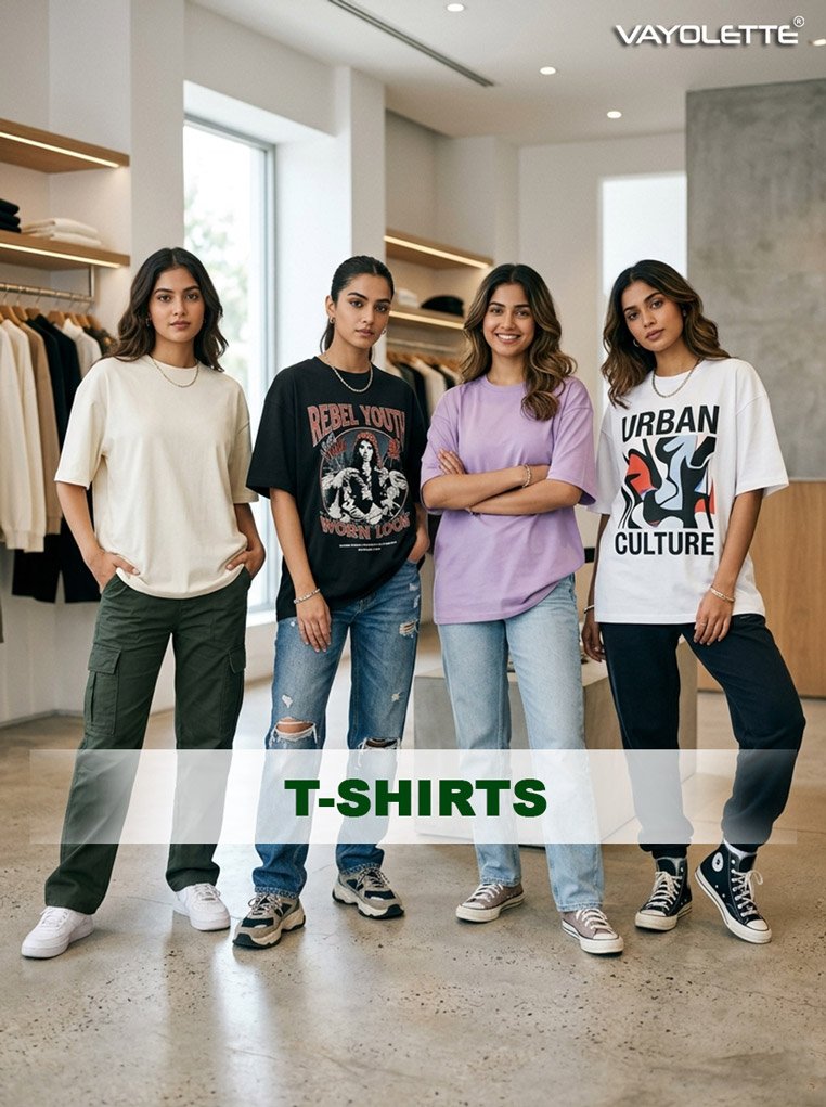 Women t-shirts collection casual oversized graphic tees wholesale India, Trendy Women T-Shirts - Casual Wear Collection
